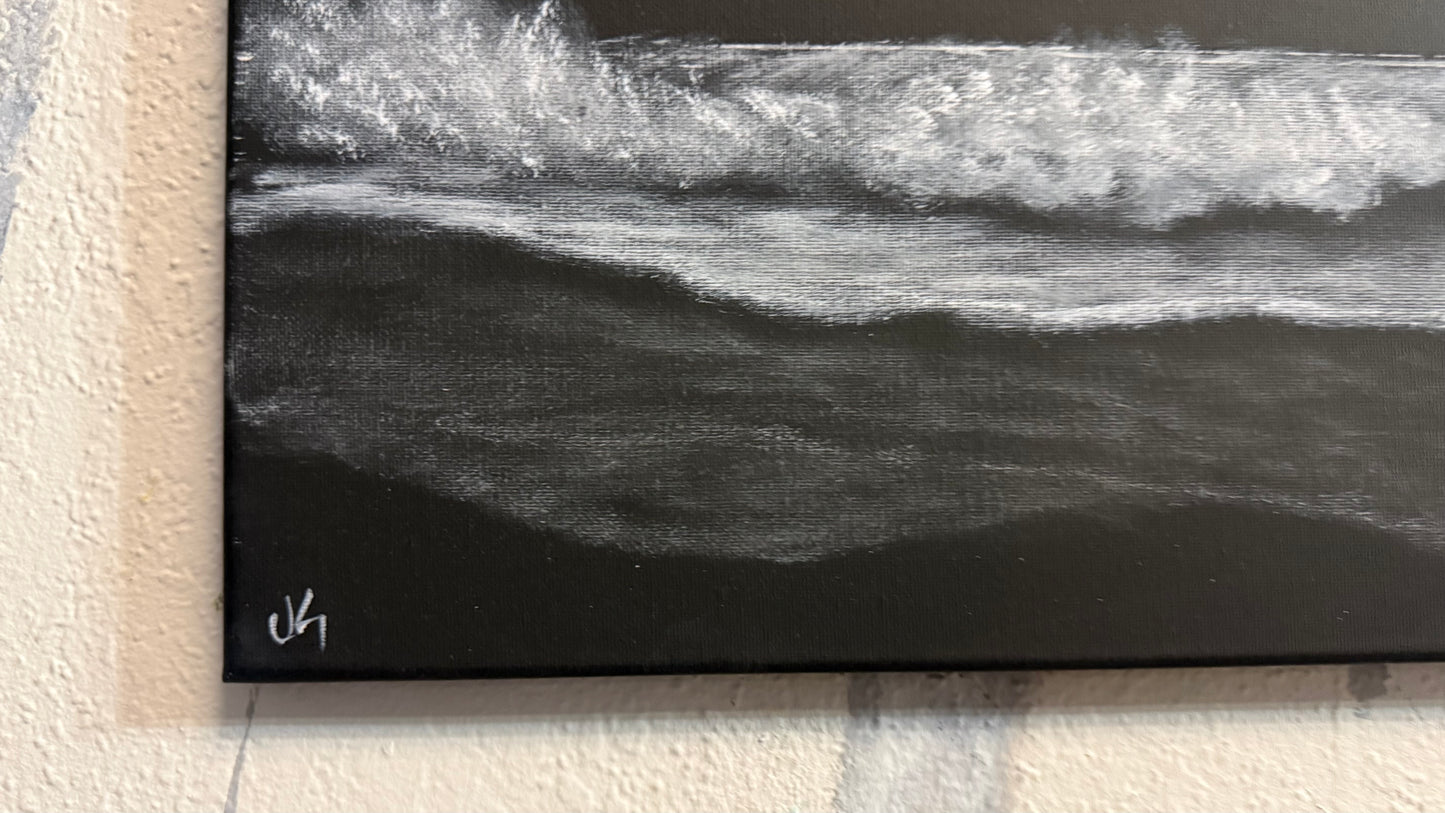 Painting #2248 - 16x20" Canvas - Black and White Galactic Seascape painted 1-20-26