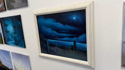 Painting #2529 - 16x20" Framed Canvas - Night Seascape painted 7-26-26