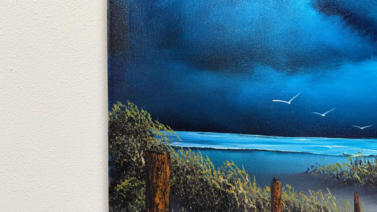 Painting #2545 - 16x20" Canvas - Night Seascape painted 8-9-26