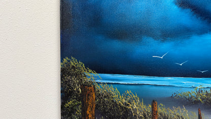 Painting #2545 - 16x20" Canvas - Night Seascape painted 8-9-26