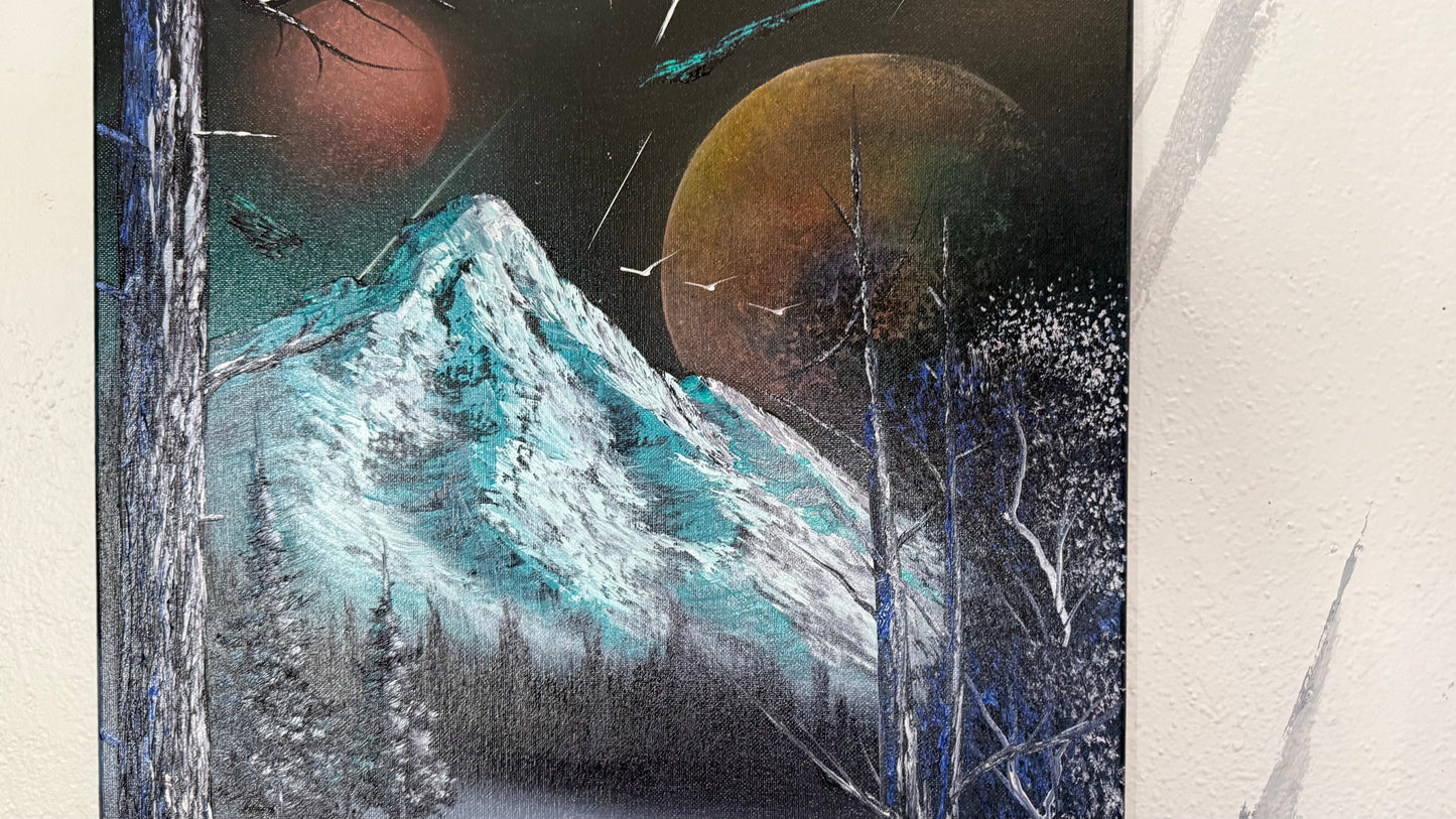 Painting #2249 - 16x20" Canvas - Space Mountain painted 1-21-26