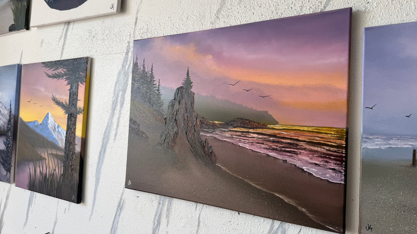 Painting #2460 - 18x24" Canvas - Sunset Oregon Coast painted 5-26-26