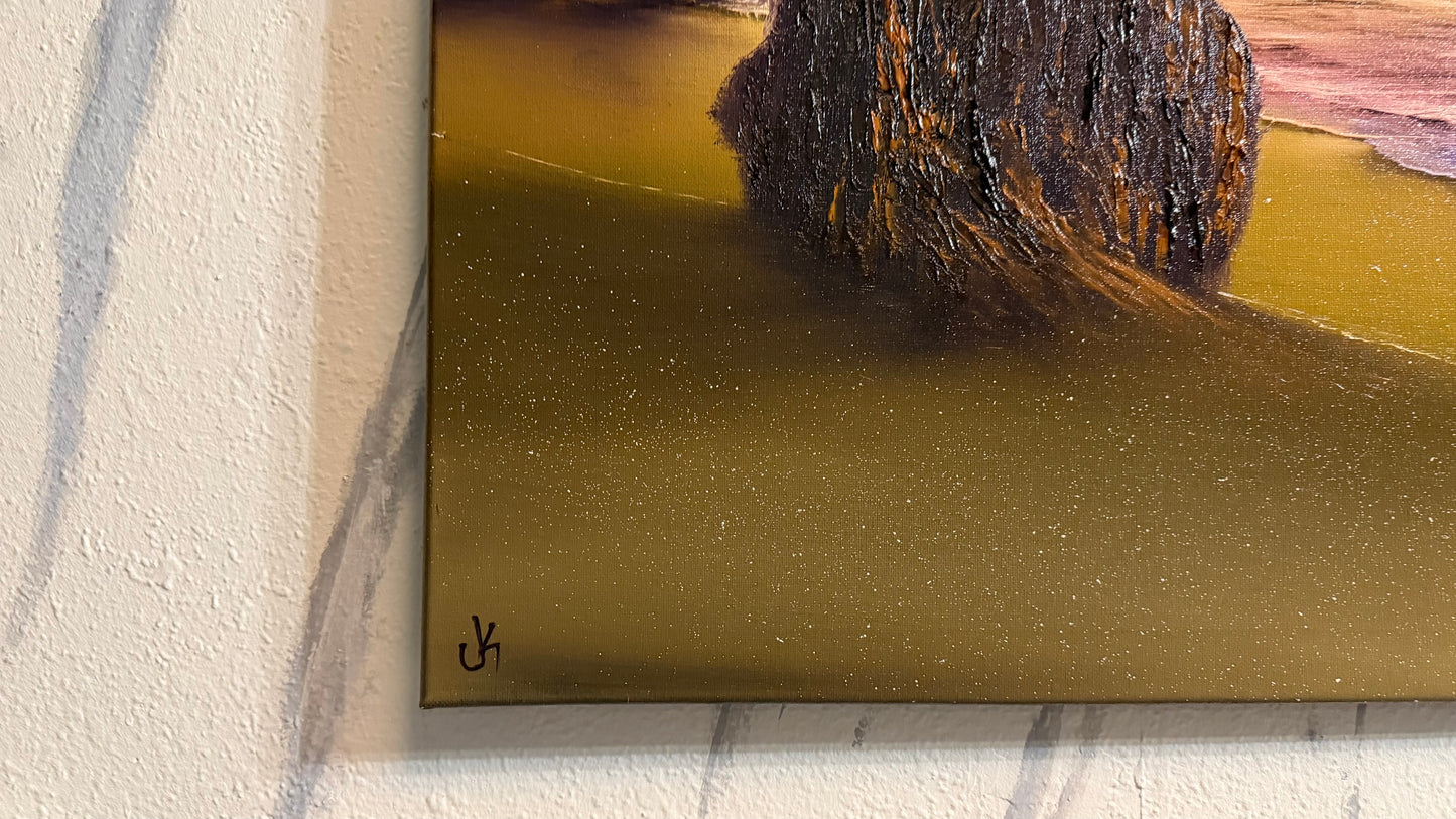 Painting #2478 - 20x24" Canvas - Sunset Oregon Coast Seascape painted 6-5-26