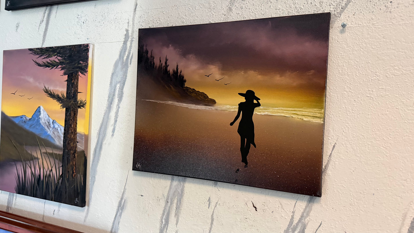 Painting #2386 - 16x20" Canvas - Silhouette Seascape painted 4-13-26