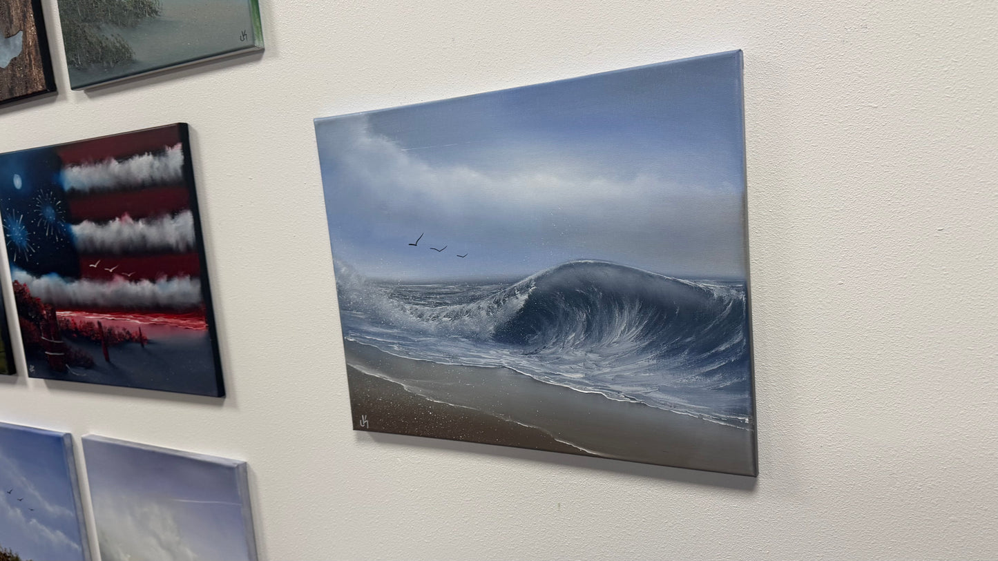 Painting #2551 - 16x20" Canvas - Crashing Wave Seascape painted 8-14-26