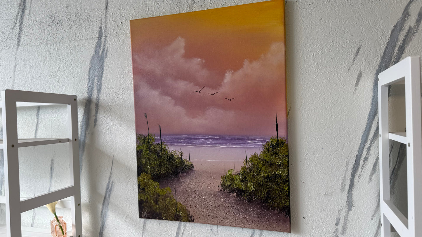 Painting #2120 - 18x24" Canvas - Sunset Cattails Seascape painted 10-25-25