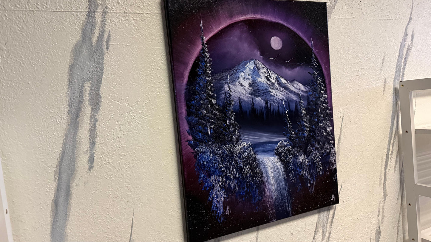 Painting #2195 - 16x20" Canvas - Portal Painting Mt Hood Waterfall painted 12-19-25