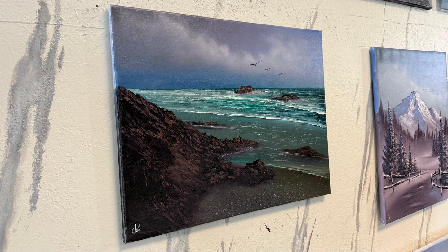 Painting #2225 - 16x20" Canvas - Angler's Coast Seascape painted 1-8-26