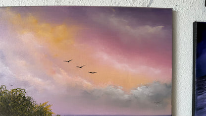 Painting #2440 - 20x24" Framed Canvas - East Coast Sunset Seascape painted 5-16-26