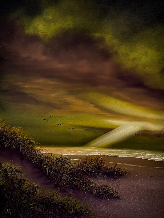 Painting #2594 - 18x24" Canvas - Lightning Thunderstorm Seascape painted 9-10-26