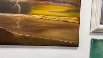 Painting #2597 - 22x28" Black Canvas - Dramatic Sunset Seascape painted 9-12-26