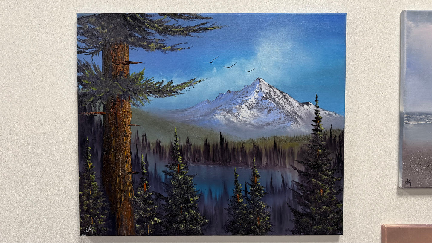 Painting #2535 - 20x24" Canvas - Mountain Lake Landscape painted 7-31-26