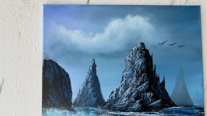 Painting #1956 - 22x28" Canvas - Rocky Seascape painted 7-24-25