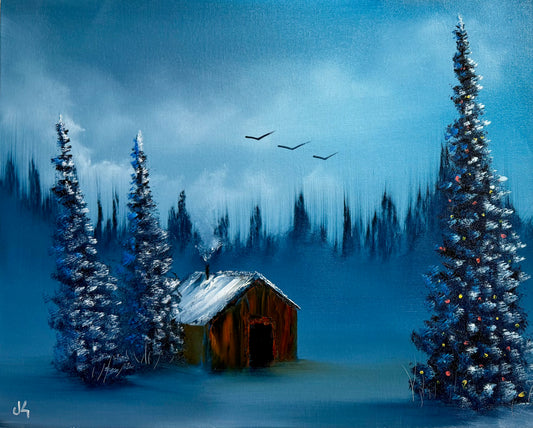 Painting 1594 - 16x20" canvas Winter Christmas Landscape