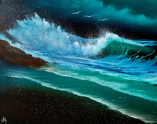 Painting #1906 - 16x20" Canvas - Night Seascape painted 6-22-25