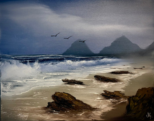 Painting #1996 - 16x20" Canvas - Rocky Oregon Coast Seascape painted 8-14-25