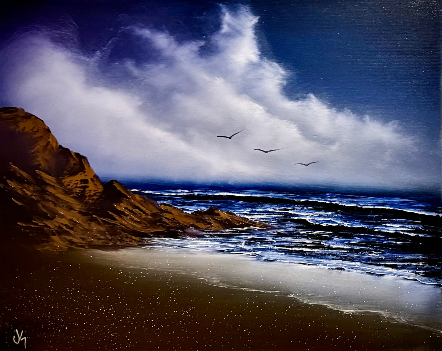 Painting #2209 - 16x20" Canvas - Night Seascape painted 12-29-25