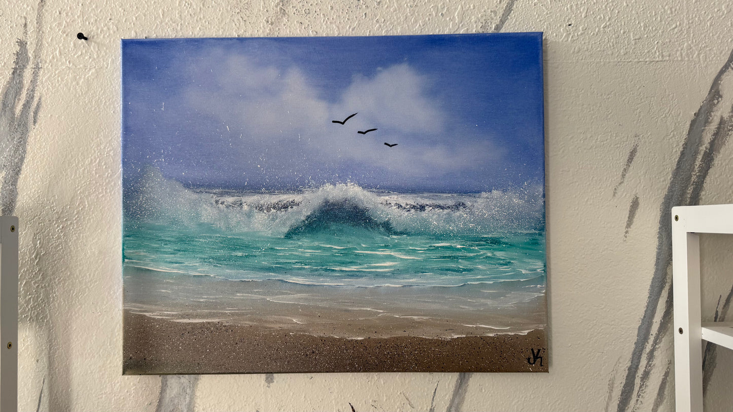 Painting #2027 - 16x20" Canvas - Tropical Seascape painted 8-30-25