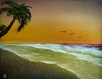 Painting #2014 - 16x20" Canvas - Palm Tree Seascape painted 8-23-25