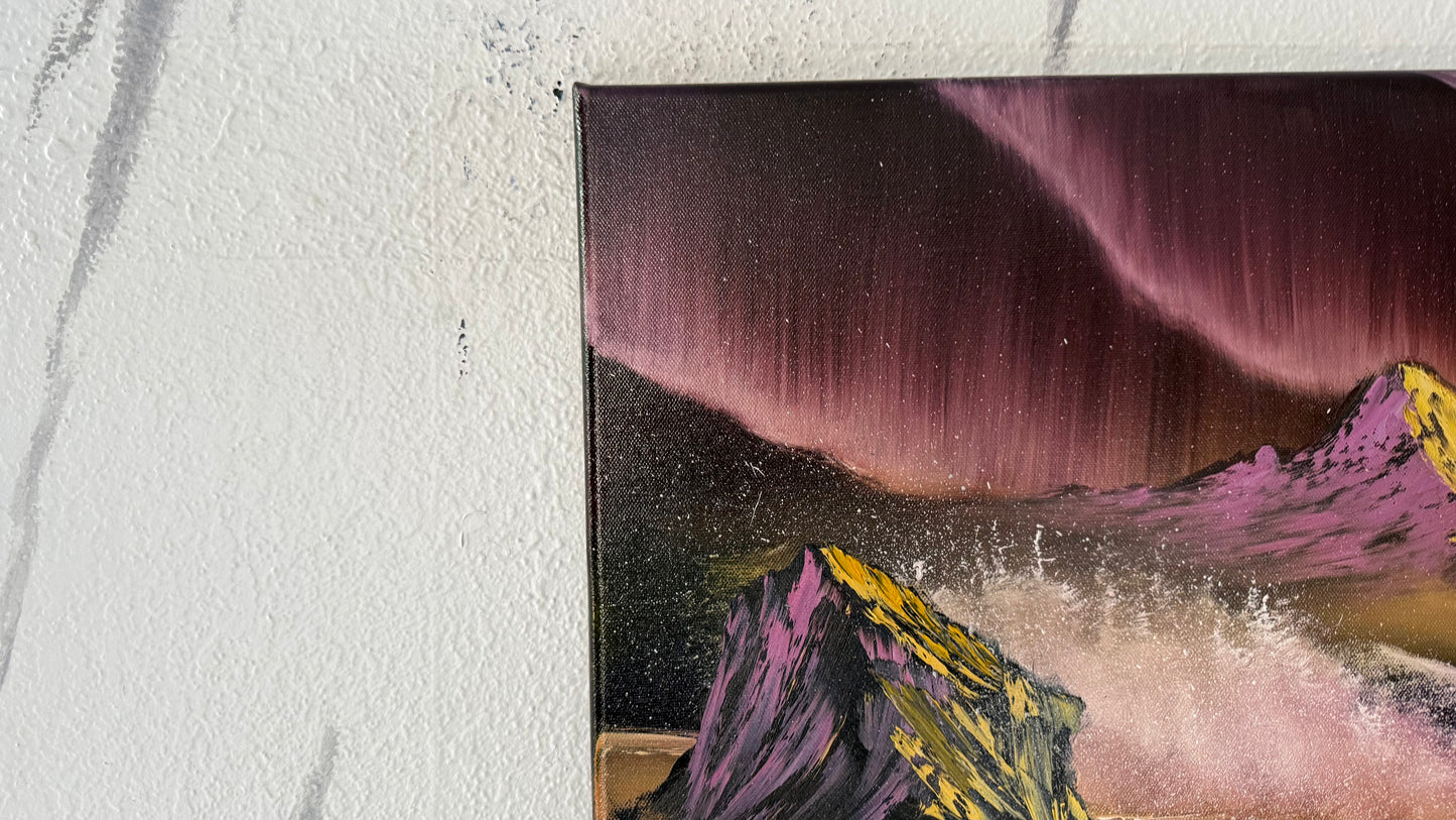 Painting #1983 - 18x24" Canvas - Aurora Mountain Seascape painted 8-8-25
