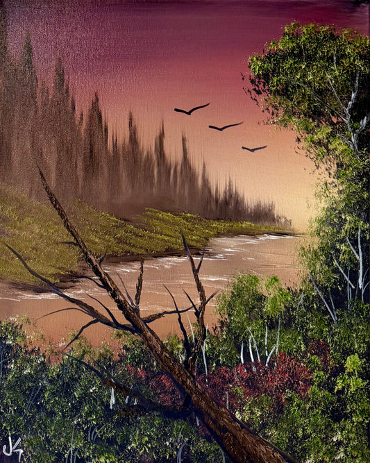 Painting #1886 - 16x20" Canvas - River Landscape painted 6-8-25