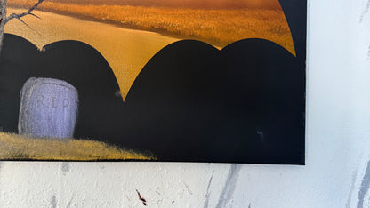 Painting #2048 - 16x20" Canvas - BAT Halloween Landscape painted 9-11-25