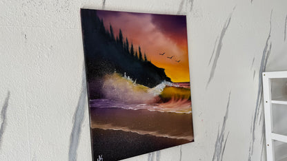 Painting #1975 - 16x20" Canvas - Sunset Oregon Coast Seascape painted 8-3-25