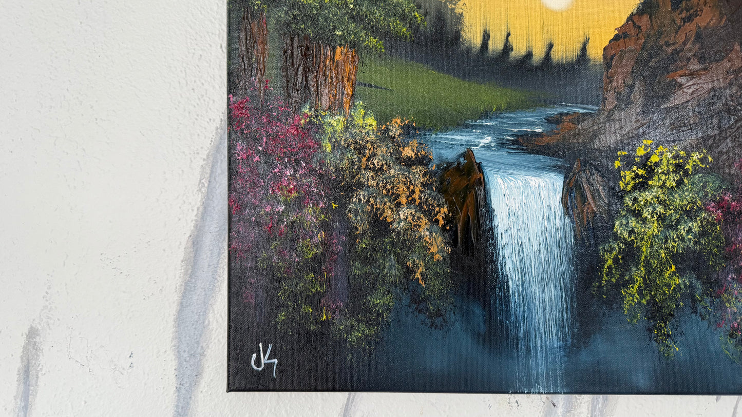Painting #1979 - 16x20" Canvas - Sunset Waterfall painted 8-6-25