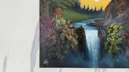 Painting #1979 - 16x20" Canvas - Sunset Waterfall painted 8-6-25