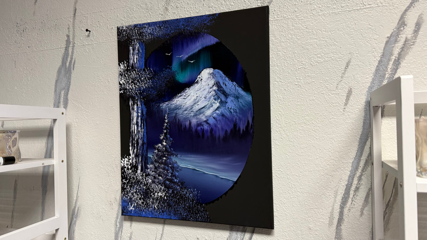 Painting #2033 - 16x20" Canvas - Northern Lights Seascape painted 9-1-25