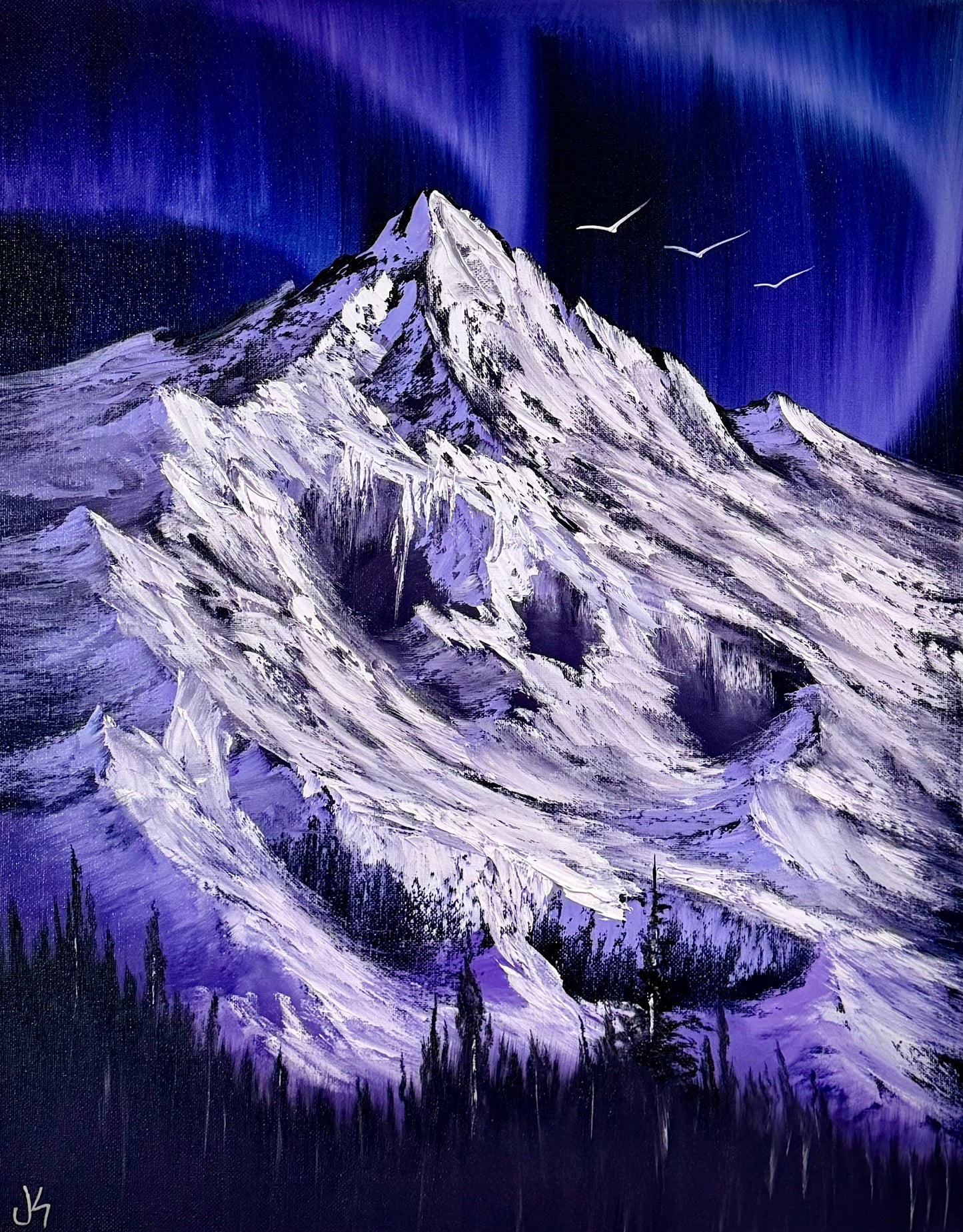 Painting #2414 - 16x20" Canvas - Northern Lights Mountain Landscape painted 4-27-26