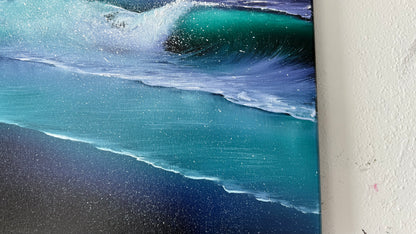 Painting #2003 - 16x20" Canvas - Aurora Mountain Seascape painted 8-17-25