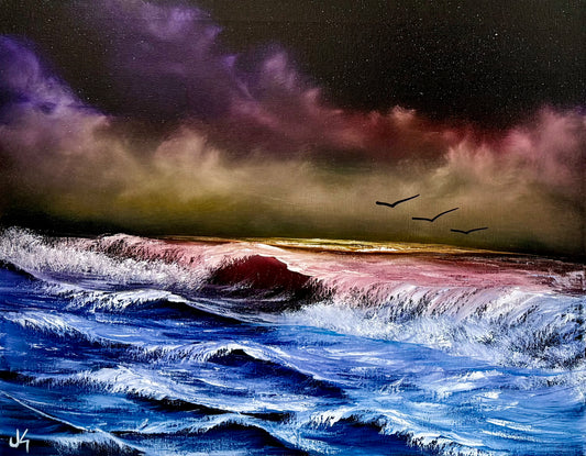 Painting #1703 - 16x20" Canvas - Rough Water Seascape 2-15-25