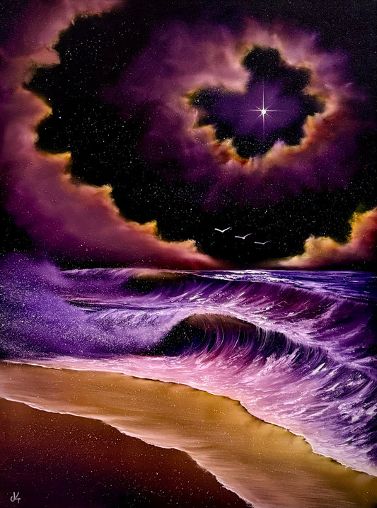 Painting #1755 - 30x40" Pro Series Canvas - Space Nebula Seascape painted 3-22-25