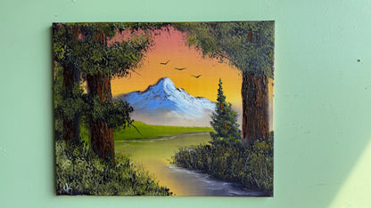 Painting #2013 - 16x20" Canvas - Sunset River Landscape painted 8-23-25