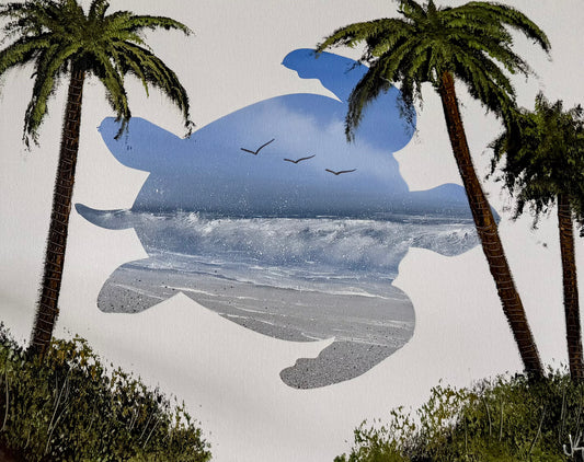 Painting #2047 - 16x20" Canvas - Sea Turtle Seascape painted 9-11-25