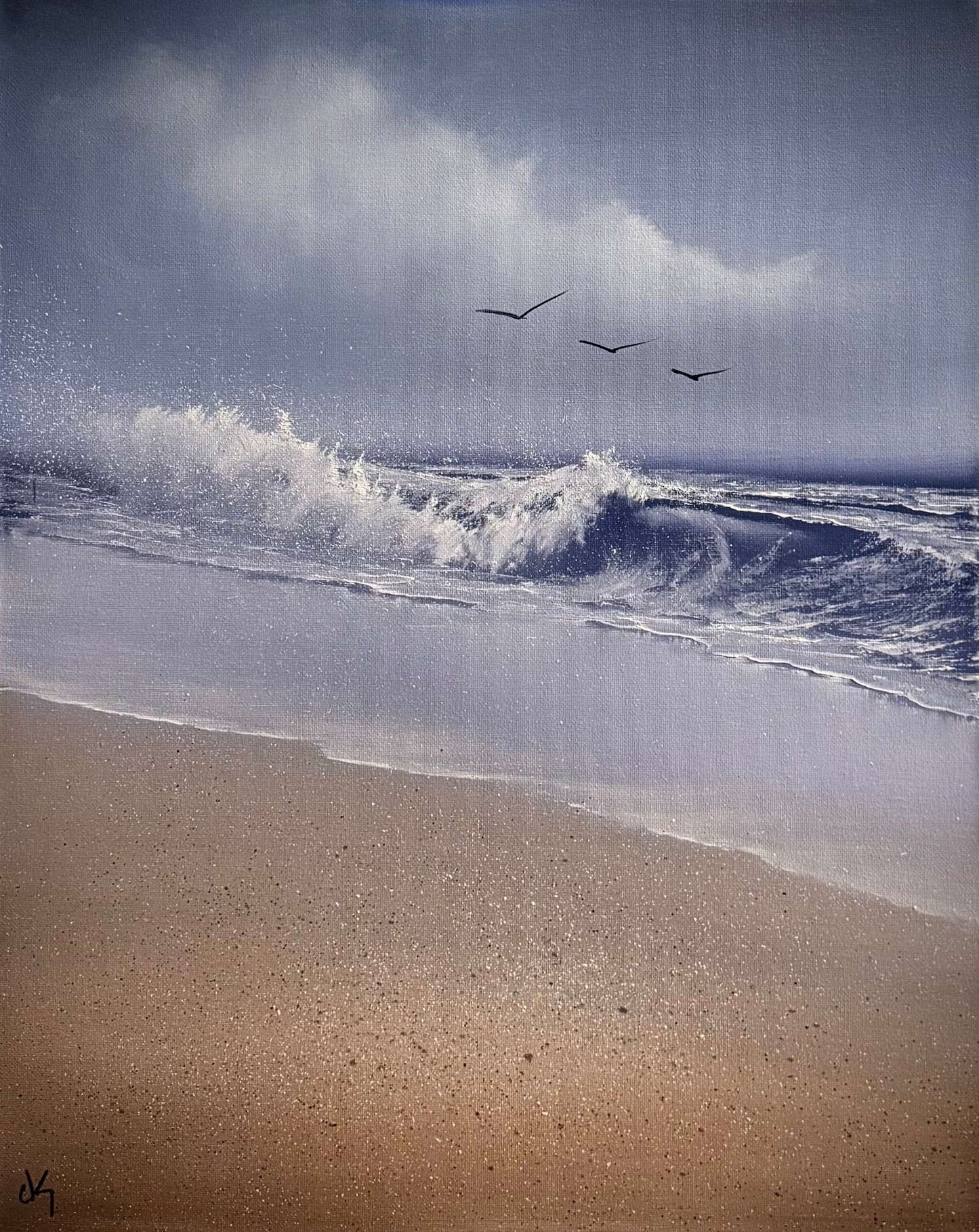 Painting #2277 - 16x20" Canvas - Cattails Seascape painted 2-7-26