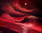 Painting #2392 - 16x20" Canvas - Blood Moon Seascape painted 4-16-26