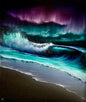 Painting #2158 - 20x24" Canvas - Northern Lights Seascape painted 11-22-25