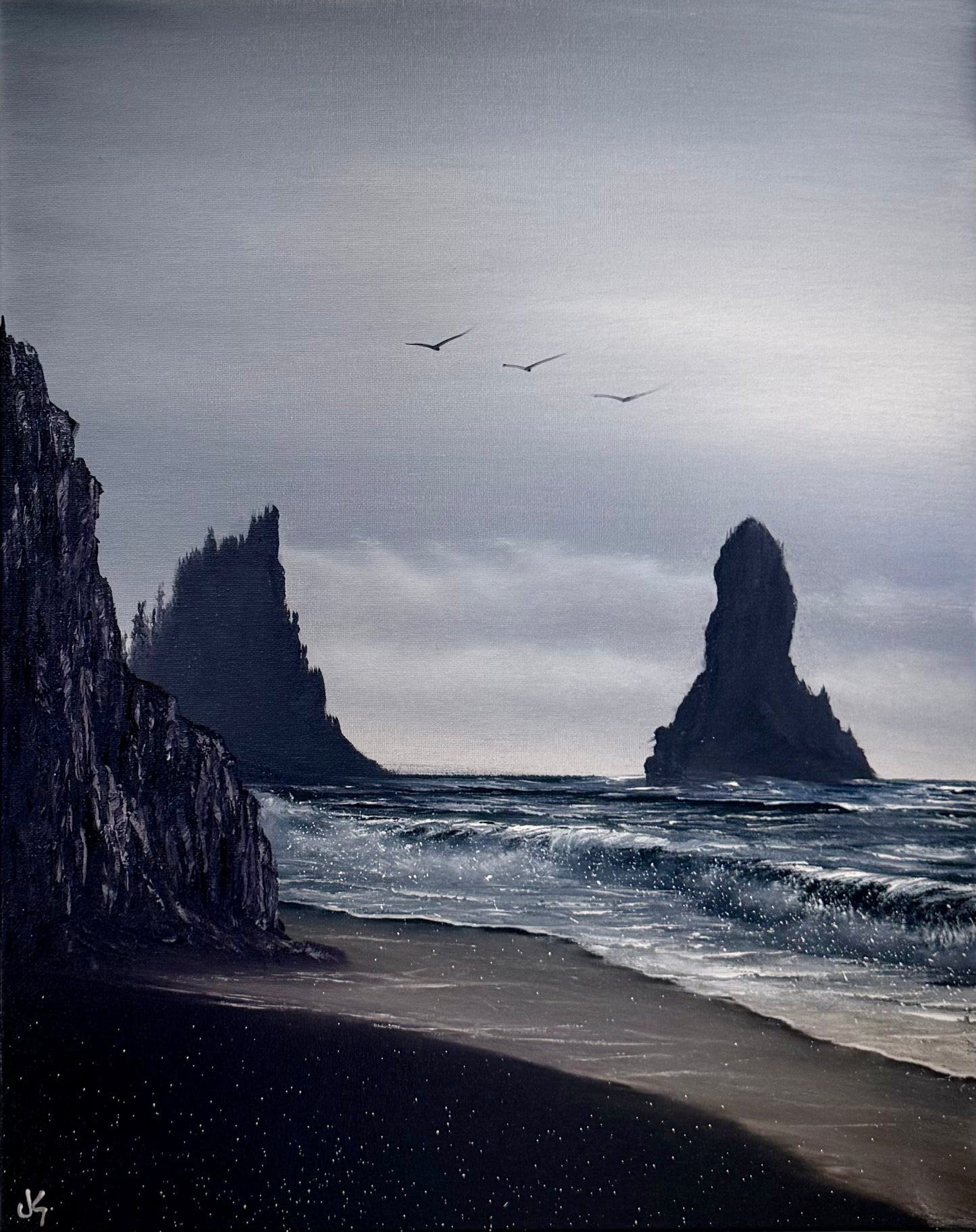 Painting #2396 - 16x20" Canvas - Icelandic Coastal Seascape painted 4-18-26