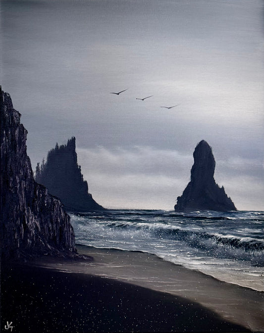 Painting #2396 - 16x20" Canvas - Icelandic Coastal Seascape painted 4-18-26