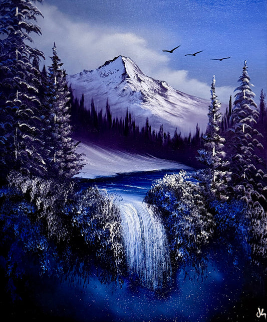 Painting #2131 - 20x24" Canvas - Mountain Waterfall painted 11-2-25