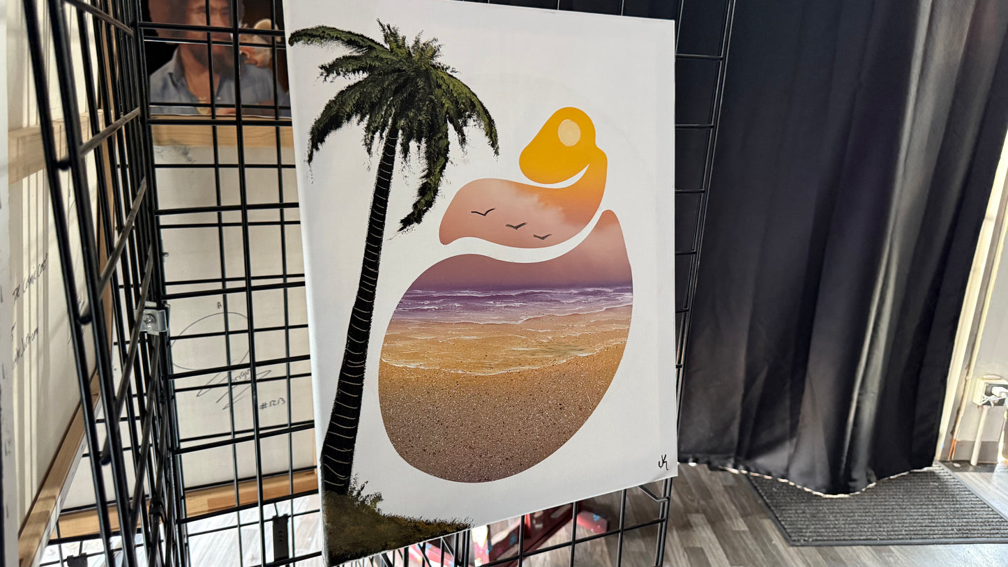 Painting #2034 - 16x20" Canvas - Conch Shell Seascape painted 9-4-25