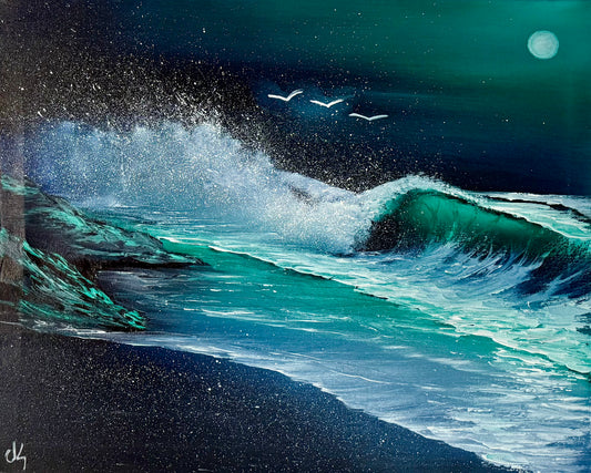 Painting #1943 - 16x20" Canvas - Seascape painted 7-16-25