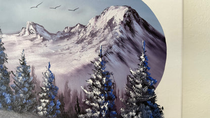 Painting #2028 - 16x20" Canvas - Mt Hood Landscape Oval painted 8-30-25