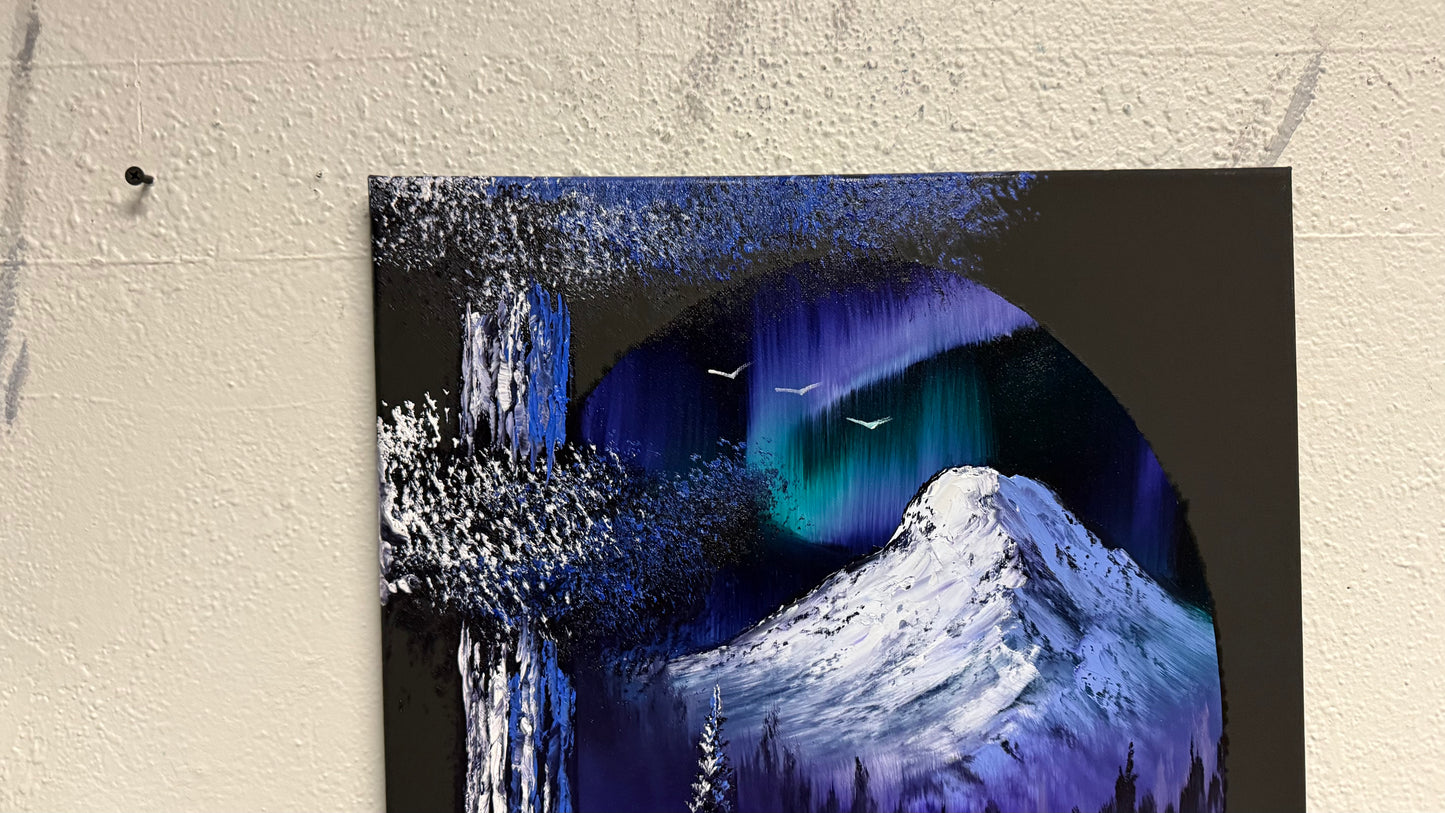 Painting #2033 - 16x20" Canvas - Northern Lights Seascape painted 9-1-25