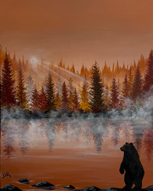 Painting # by Dani from Happily Painted - 16x20" Canvas - Standing Bear at Sunset