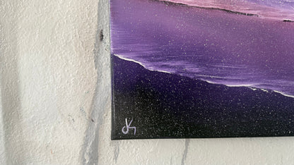 Painting #2031 - 16x20" Canvas - Aurora Mountain Seascape painted 8-31-25