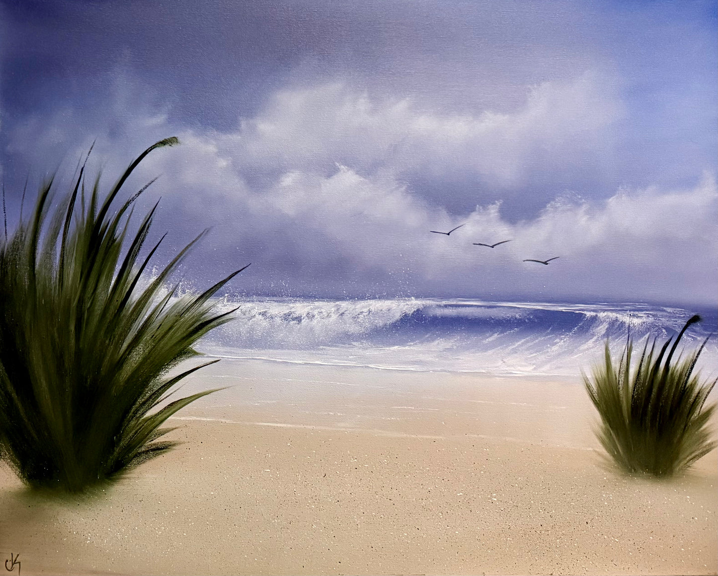 Painting #2192 - 24x30" Canvas - Dune Grass Seascape painted 12-18-25