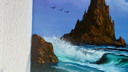 Painting #1957 - 20x24" Canvas - Rocky Seascape painted 7-24-25